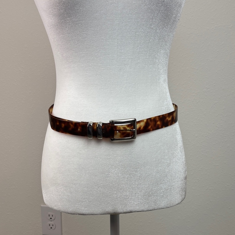 Translucent Tortoise Shell Print plastic Belt silver buckle, fits 33” waist - Picture 2 of 5